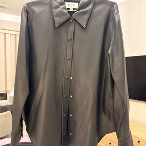 Agolde women’s  Black Leather Shirt Jacket